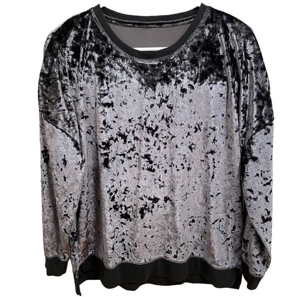 Boutique Top Women Crushed Velvet Gunmetal Gray Tunic Crewneck Casual Girly Goth